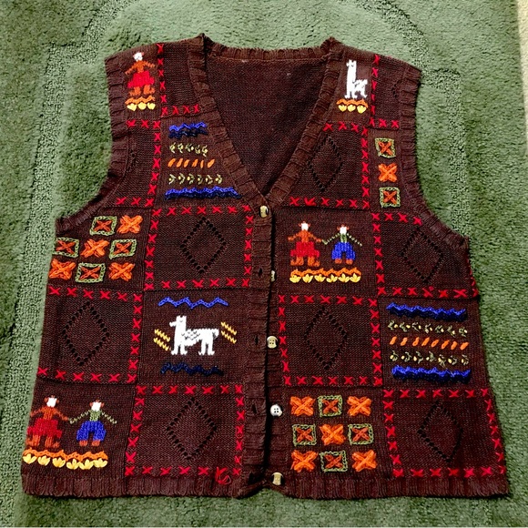 Sweaters - Vintage Brown Thanksgiving Holiday Themed Cardigan Sweater